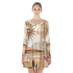 Abstract Sun Boho Bohemian Design Long Sleeve Velvet V-neck Dress