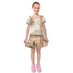 Abstract Sun Boho Bohemian Design Kids  Short Sleeve Velvet Dress from ArtsNow.com