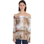 Abstract Sun Boho Bohemian Design Off Shoulder Long Sleeve Top