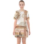 Abstract Sun Boho Bohemian Design Sixties Short Sleeve Mini Dress