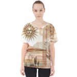 Abstract Sun Boho Bohemian Design V-Neck Dolman Drape Top