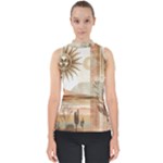 Abstract Sun Boho Bohemian Design Mock Neck Shell Top