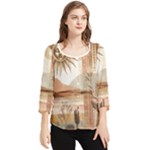 Abstract Sun Boho Bohemian Design Chiffon Quarter Sleeve Blouse