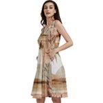 Abstract Sun Boho Bohemian Design Sleeveless V-Neck Skater Dress with Pockets