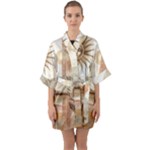 Abstract Sun Boho Bohemian Design Half Sleeve Satin Kimono 