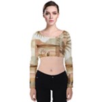 Abstract Sun Boho Bohemian Design Velvet Long Sleeve Crop Top