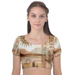 Abstract Sun Boho Bohemian Design Velvet Short Sleeve Crop Top 