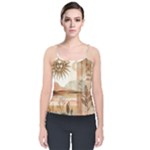 Abstract Sun Boho Bohemian Design Velvet Spaghetti Strap Top