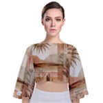 Abstract Sun Boho Bohemian Design Tie Back Butterfly Sleeve Chiffon Top