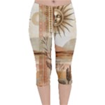 Abstract Sun Boho Bohemian Design Velvet Capri Leggings 