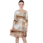 Abstract Sun Boho Bohemian Design Quarter Sleeve Ruffle Waist Dress