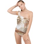 Abstract Sun Boho Bohemian Design Frilly One Shoulder Swimsuit