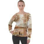 Abstract Sun Boho Bohemian Design Off Shoulder Long Sleeve Velour Top