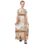 Abstract Sun Boho Bohemian Design Kids  Short Sleeve Maxi Dress