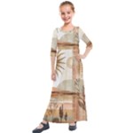 Abstract Sun Boho Bohemian Design Kids  Quarter Sleeve Maxi Dress