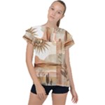 Abstract Sun Boho Bohemian Design Ruffle Collar Chiffon Blouse