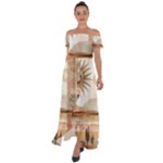 Abstract Sun Boho Bohemian Design Off Shoulder Open Front Chiffon Dress