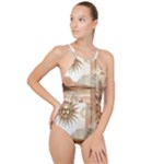 Abstract Sun Boho Bohemian Design High Neck One Piece Swimsuit