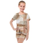 Abstract Sun Boho Bohemian Design Kids  Mesh T-Shirt and Shorts Set