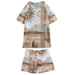 Abstract Sun Boho Bohemian Design Kids  Swim T-Shirt and Shorts Set