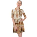 Abstract Sun Boho Bohemian Design Belted Shirt Dress