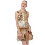 Abstract Sun Boho Bohemian Design Sleeveless Shirt Dress