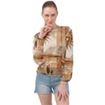 Abstract Sun Boho Bohemian Design Banded Bottom Chiffon Top