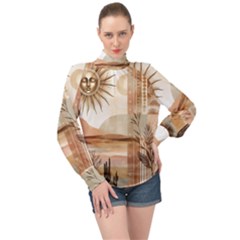 High Neck Long Sleeve Chiffon Top 