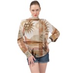 Abstract Sun Boho Bohemian Design High Neck Long Sleeve Chiffon Top