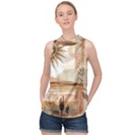 Abstract Sun Boho Bohemian Design High Neck Satin Top