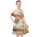 Abstract Sun Boho Bohemian Design Kids  Cut Out Shoulders Chiffon Dress