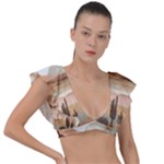 Abstract Sun Boho Bohemian Design Plunge Frill Sleeve Bikini Top