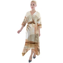 Quarter Sleeve Wrap Front Maxi Dress 