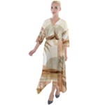 Abstract Sun Boho Bohemian Design Quarter Sleeve Wrap Front Maxi Dress