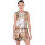 Abstract Sun Boho Bohemian Design Lace Up Front Bodycon Dress