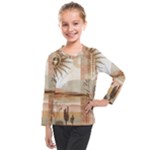 Abstract Sun Boho Bohemian Design Kids  Long Mesh T-Shirt