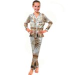 Abstract Sun Boho Bohemian Design Kids  Satin Long Sleeve Pajamas Set