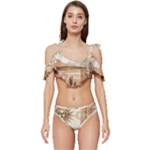 Abstract Sun Boho Bohemian Design Ruffle Edge Tie Up Bikini Set	