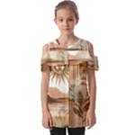 Abstract Sun Boho Bohemian Design Fold Over Open Sleeve Top