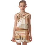 Abstract Sun Boho Bohemian Design Kids  Pilgrim Collar Ruffle Hem Dress