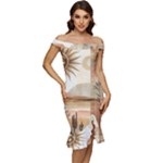 Abstract Sun Boho Bohemian Design Off Shoulder Ruffle Split Hem Bodycon Dress