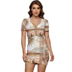 Abstract Sun Boho Bohemian Design Low Cut Cap Sleeve Mini Dress