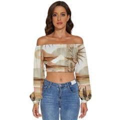 Long Sleeve Crinkled Weave Crop Top 