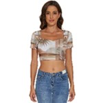 Abstract Sun Boho Bohemian Design Short Sleeve Square Neckline Crop Top 