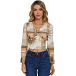 Abstract Sun Boho Bohemian Design Long Sleeve V-Neck Top