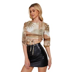 Mid Sleeve Drawstring Hem Top 