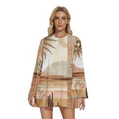 Round Neck Long Sleeve Bohemian Style Chiffon Mini Dress 