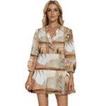 Abstract Sun Boho Bohemian Design V-Neck Placket Mini Dress