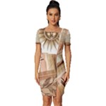 Abstract Sun Boho Bohemian Design Fitted Knot Split End Bodycon Dress