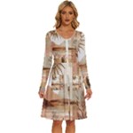 Abstract Sun Boho Bohemian Design Long Sleeve Dress With Pocket